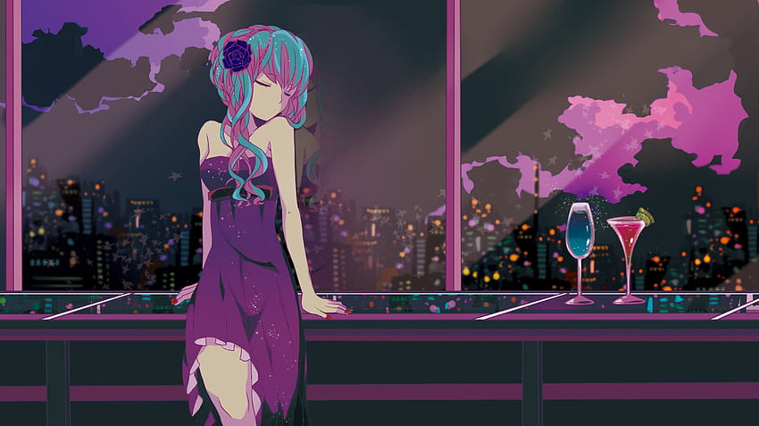 Violet Nightlife, aesthetic purple anime HD wallpaper