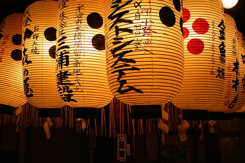 beige japanese paper lanterns, japanese lanterns HD wallpaper