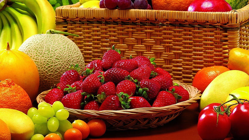 nature, Fruits, Oranges, Grapes, Bananas, Strawberries, Melons HD wallpaper