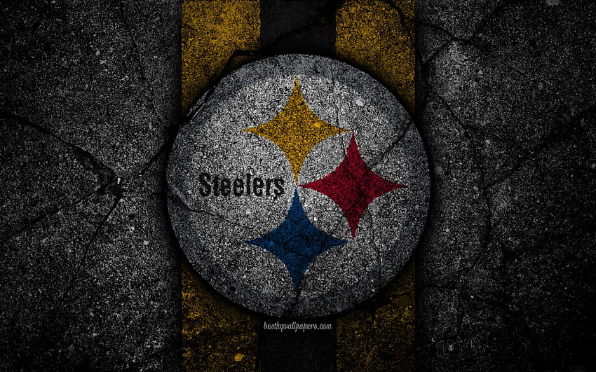Pittsburgh Steelers, logo, black stone, NFL, american football, USA, asphalt texture, National Football League, American Conference with resolution 3840x2400. High Quality HD wallpaper
