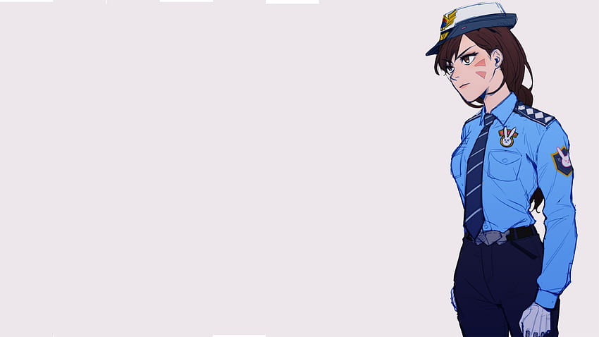 D Va Overwatch Overwatch Anime Girls Anime Polis Kadın Üniforma Tie Hat Simple Backgrounds, kadın polis HD duvar kağıdı