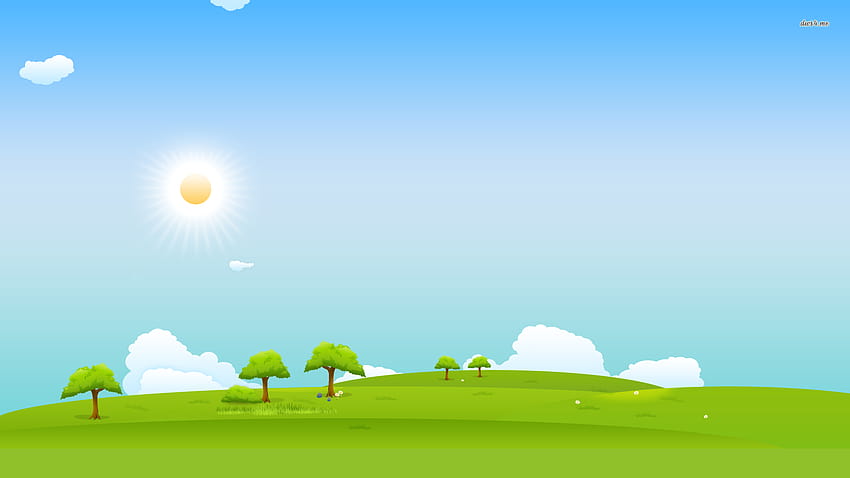Ciel ensoleillé, champ, herbe, arbre, nuage, vecteur, 1920x1080 ..., ciel et herbe Fond d'écran HD
