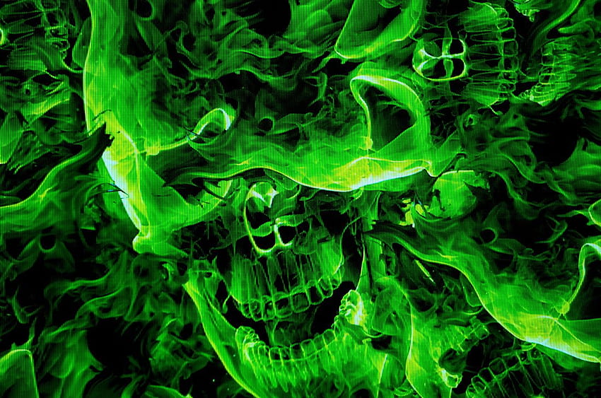 7 Зелен череп, зелен огнен череп HD тапет