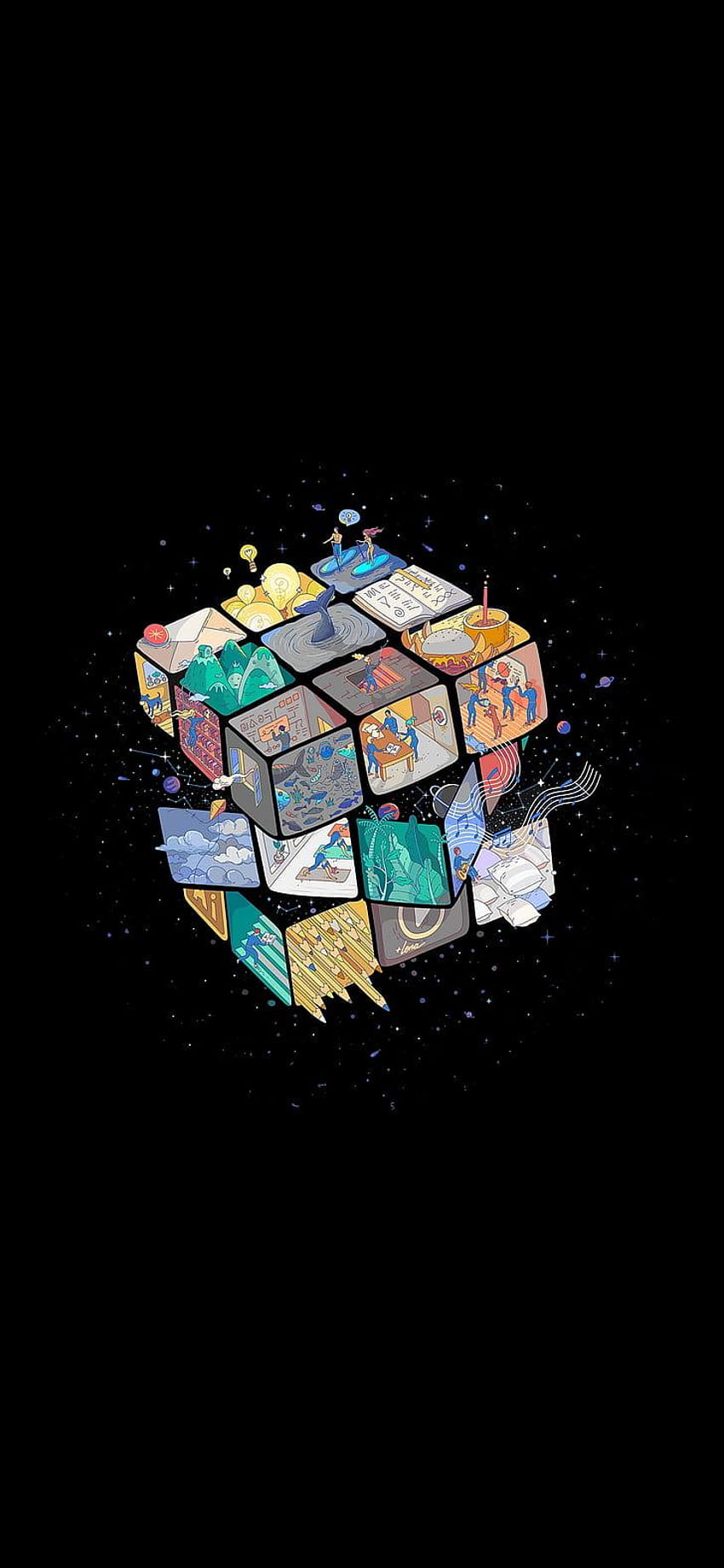 : amoled, тъмен, Rubik's Cube, amoled мобилен телефон HD тапет за телефон