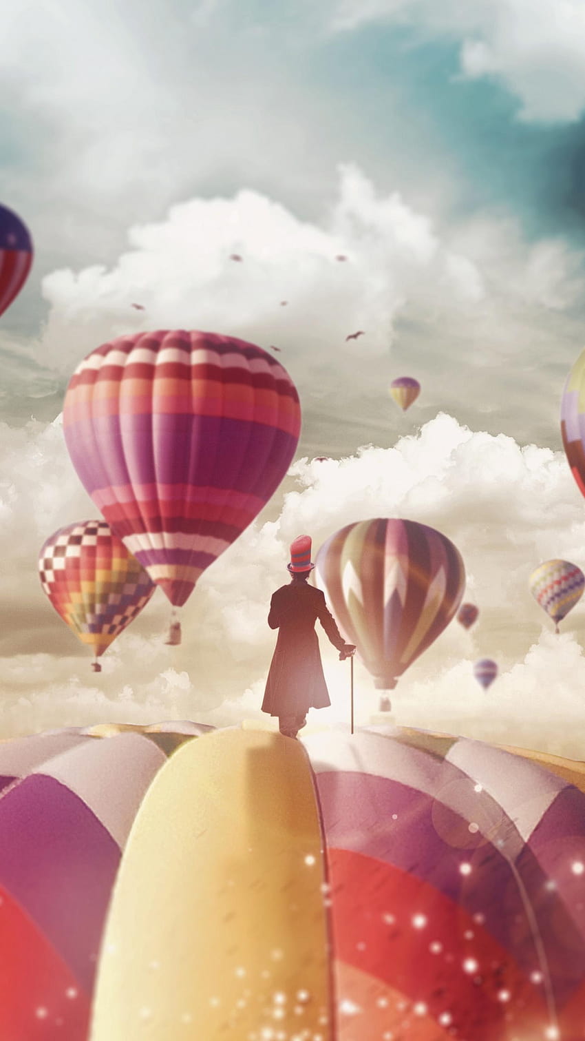 1440x2560 magician, hot air balloons, hot air balloon fantasy HD phone wallpaper