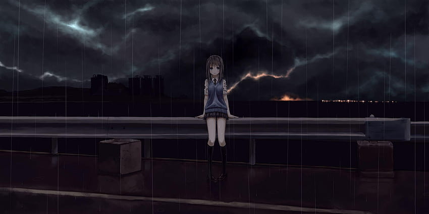 Anime Girl Standing In The Rain, anime rain HD wallpaper