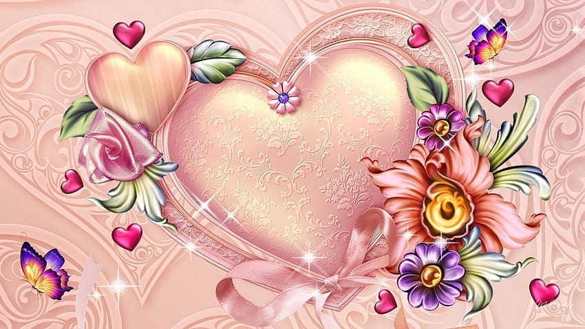 цвете розови валентинки папийон абстрактни цветя флорални романтични пеперуди ден сърце романтика b…, валентинки пеперуда HD тапет