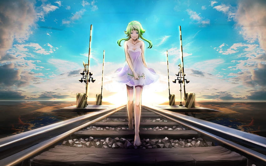 Тъжно аниме момиче, което върви по железопътната линия Данни, върви сам аниме HD тапет