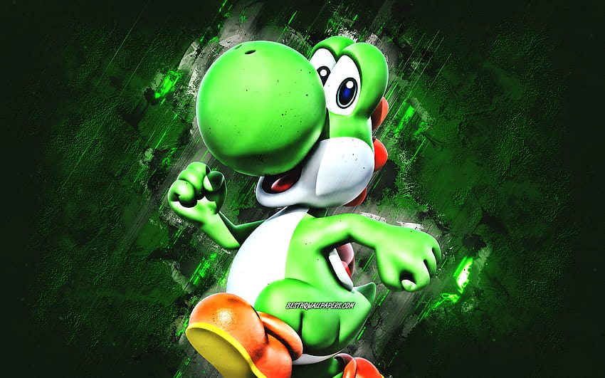 Yoshi, Super Mario, Mario Party Star Rush, karakterler, mavi taş arka plan, Super Mario ana karakterleri, Yoshi Super Mario, 2880x1800 çözünürlüklü yeşil 3d dinozor. Yüksek Kalite, kawaii yoshi HD duvar kağıdı