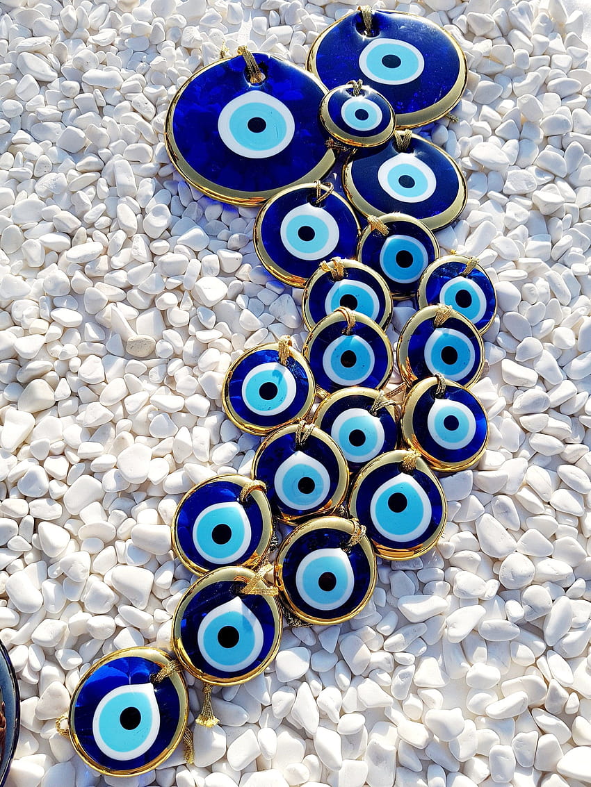 Goldenes böses Auge, alle Größen, Wandbehang, Nazar Boncuk, türkisches böses Auge, griechisches böses Auge, Schutzamulett, Wohnkultur, blaues Auge, Nazar-Amulett HD-Handy-Hintergrundbild