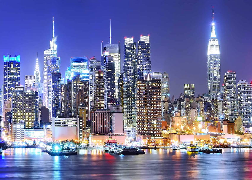 Grattacielo urbano di scena notturna di Manhattan sullo di York City, priorità bassa dell'orizzonte Sfondo HD