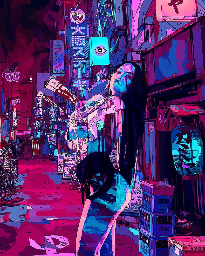 Mad Dog Jones's illustrations with a cyberpunk style HD phone wallpaper