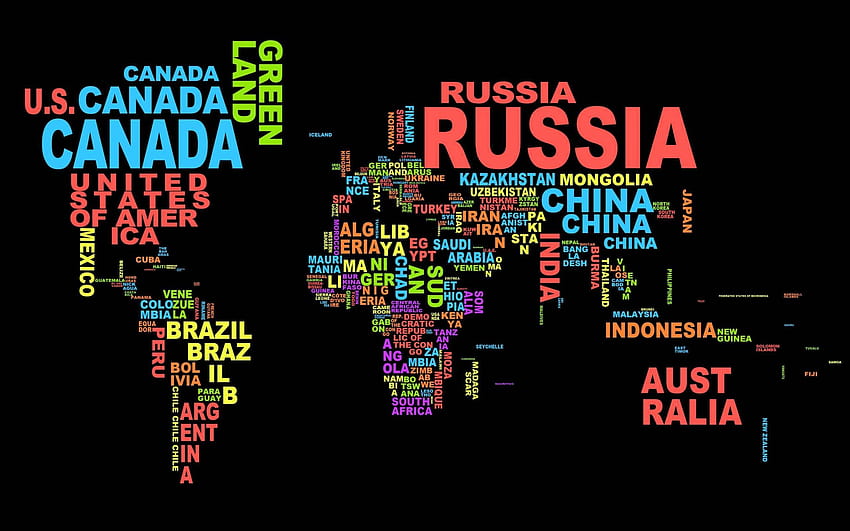 Peta dunia, tipografi, nama negara, peta politik Wallpaper HD