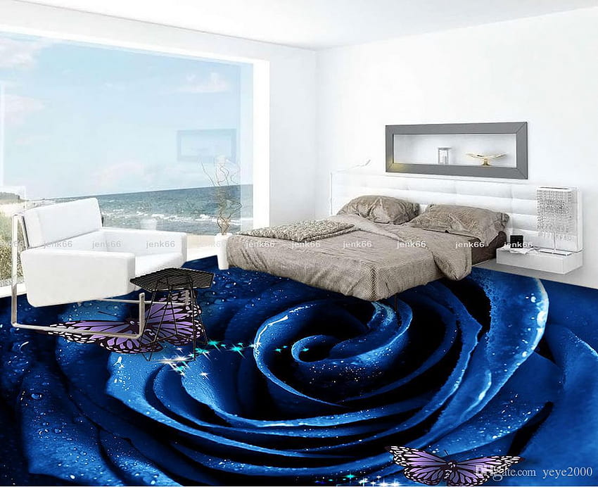 Waterproof PVC Dewdrop Blue Rose Double Disc Fashion 3D Floor Floor For Living Room Canada 2020 From Yeye2000, CAD $$83.13 HD wallpaper