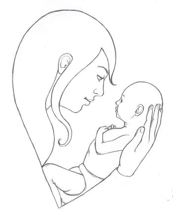 Mother And Baby Line Art Kiss Her Vector, Mother Drawing, Baby Drawing, Mother  Sketch PNG and Vector with Transparent Background for Free Download