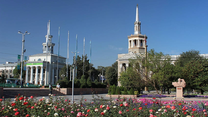 a cidade, capital, verão, área, bishkek, arquitetura, quirguistão com resolução 2048x1152. Alta qualidade papel de parede HD