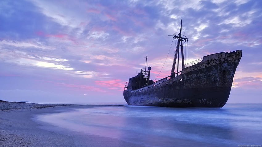 Praia, Halloween, navios abandonados, barco abandonado papel de parede HD