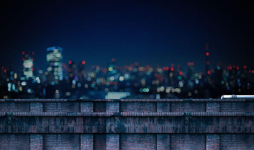 Anime School Rooftop Backgrounds Night, Anime-Schuldachnacht HD-Hintergrundbild