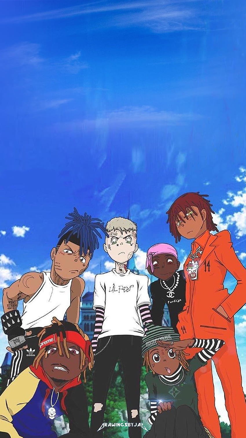 Una muestra de X, Lil Peep, JuiceWrld, Ski Mask, anime trippie redd fondo de pantalla del teléfono