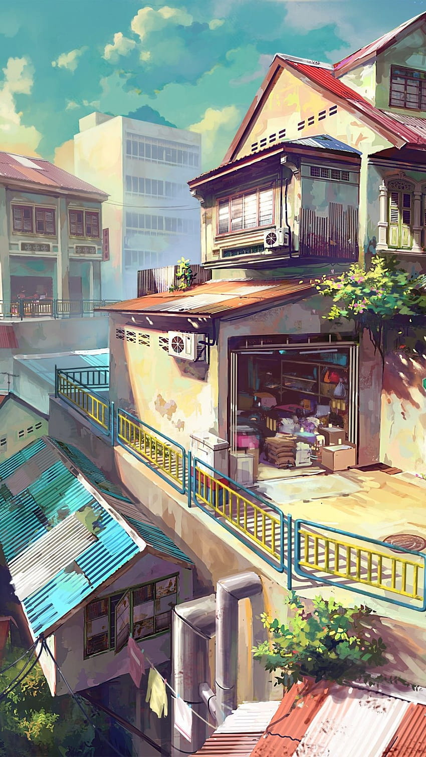 Японски аниме живопис град, японски телефон HD тапет за телефон