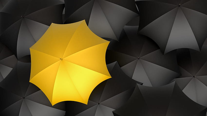 Umbrella Monochrome Yellow Digital Art HD wallpaper
