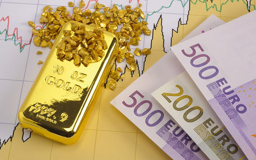 money and gold, finance concepts, gold bar, euro money HD wallpaper