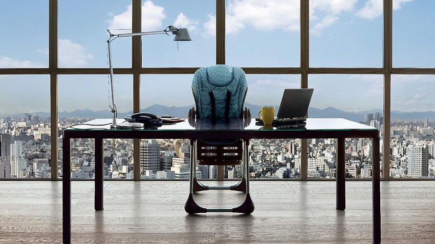 Офис бюро с изглед към прозореца, изглед към офиса HD тапет