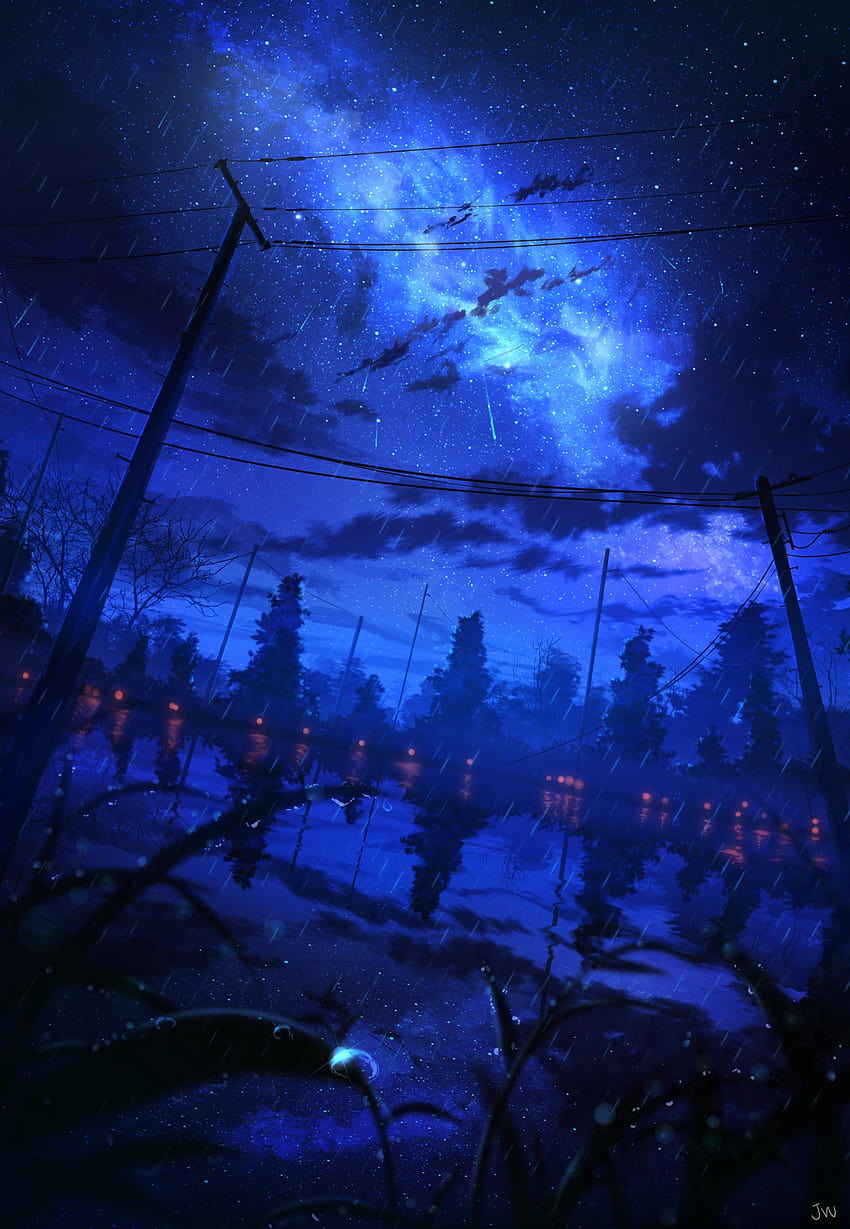 Anime Night, Starry Sky, Sceneria, Raining, sky anime night Tapeta na telefon HD