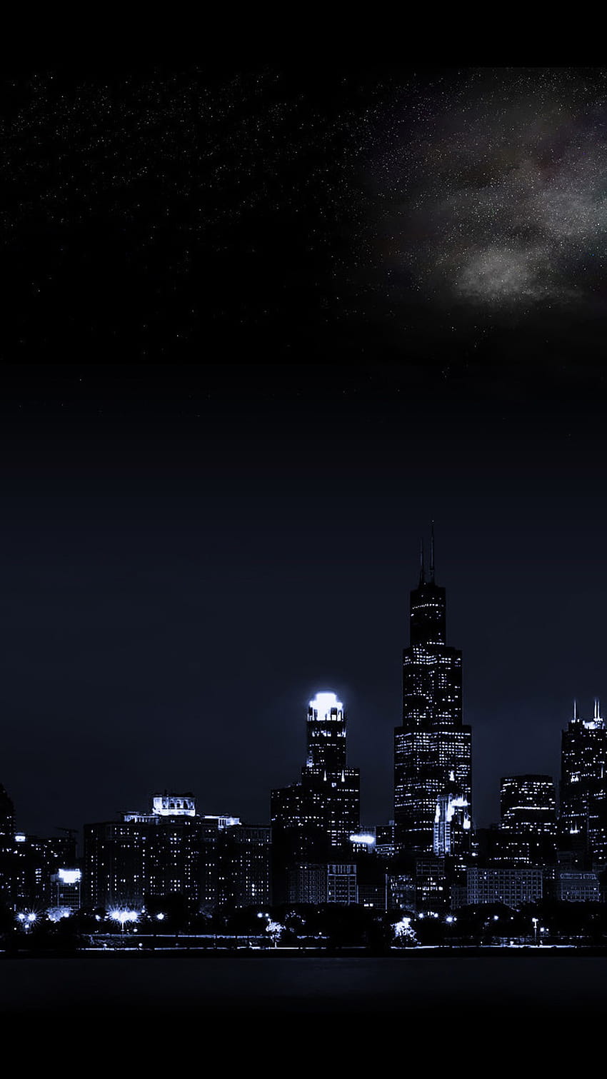 Chicago Skyline Night Dual Monitor Wallpaper  Pixelzcc