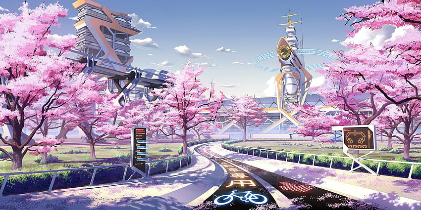 Pink Anime Scenery, anime city pink HD wallpaper