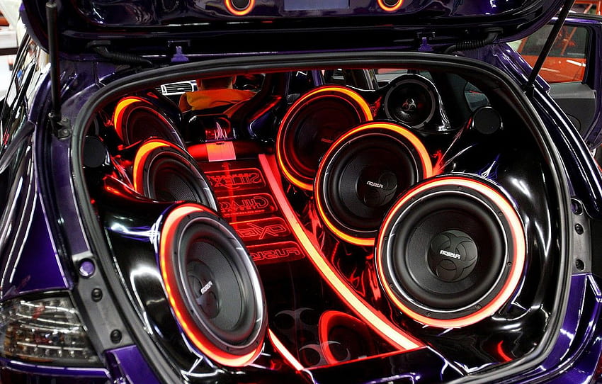 music, tuning, backlight, speakers, red light, the trunk of the car, sabvufery , section музыка, car audio HD wallpaper