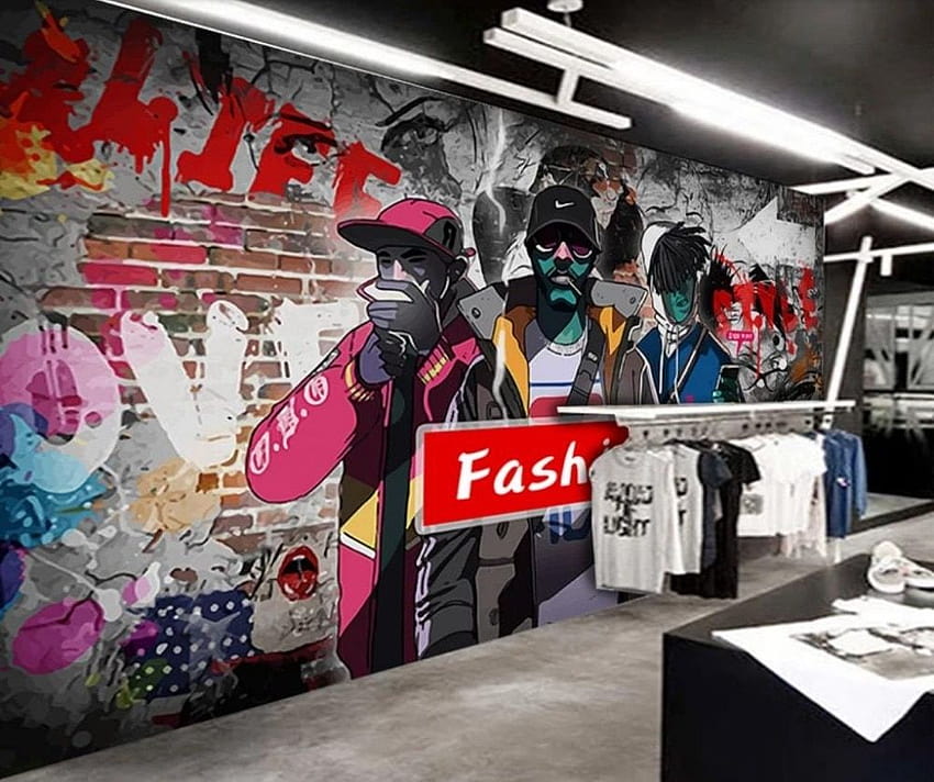 Custom hand painted personality street fashion doodle hip hop clothing store tooling backgrounds wall painting HD wallpaper