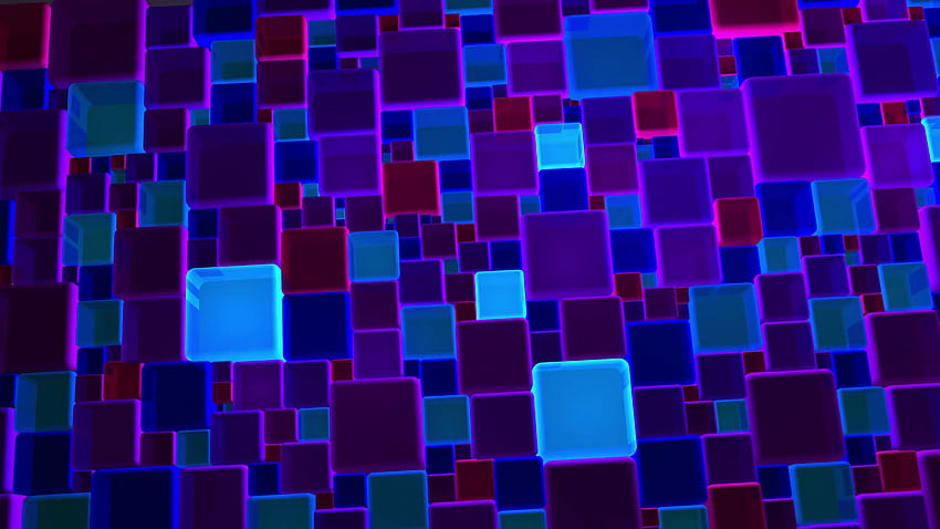 Neon Blue And Violet Lights Cubes Backgrounds In Motion Backgrounds, neon brick design on purple HD wallpaper