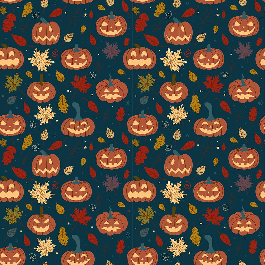Płynny wzór dyni z opadłymi jesiennymi liśćmi na ciemnym tle. Halloween Pattern.Design na banery, zaproszenia na Halloween, produkty drukowane, pocztówki, tekstylia. Ilustracja wektorowa 2682543 Grafika wektorowa w Vecteezy Tapeta na telefon HD