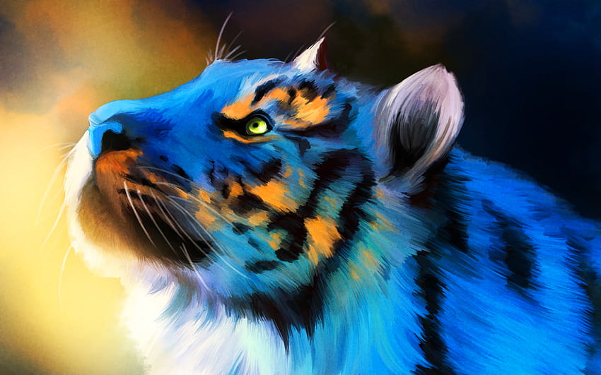 Blue tiger art, tiger wildlife artwork HD wallpaper