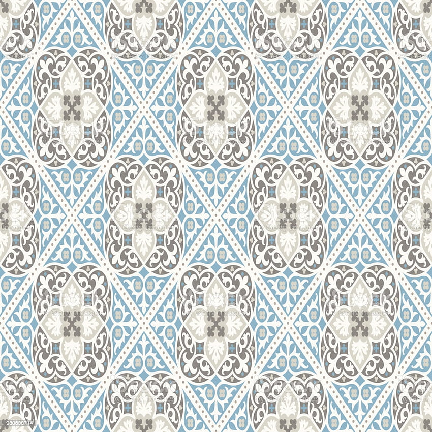 Modernes geometrisches Vintage-Muster, inspiriert von alten, schönen Retro-Farben, Grau, Beige und ruhigem Blau, Stockillustration, Blau und Grau HD-Handy-Hintergrundbild