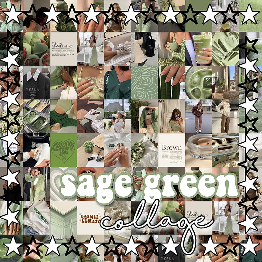 75 PCS Sage Green Aesthetic Collage Kit Pinterest Kolase hijau sage yang trendi dan gelap wallpaper ponsel HD