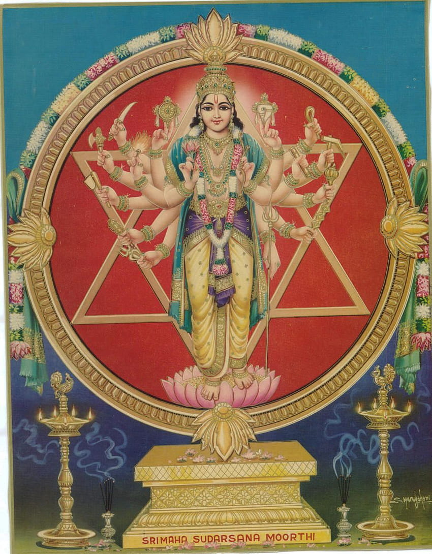Señor Maha Sudarsana Moorthi... Sudarsana Chakra del Señor Vishnu..., sudarshana chakra fondo de pantalla del teléfono