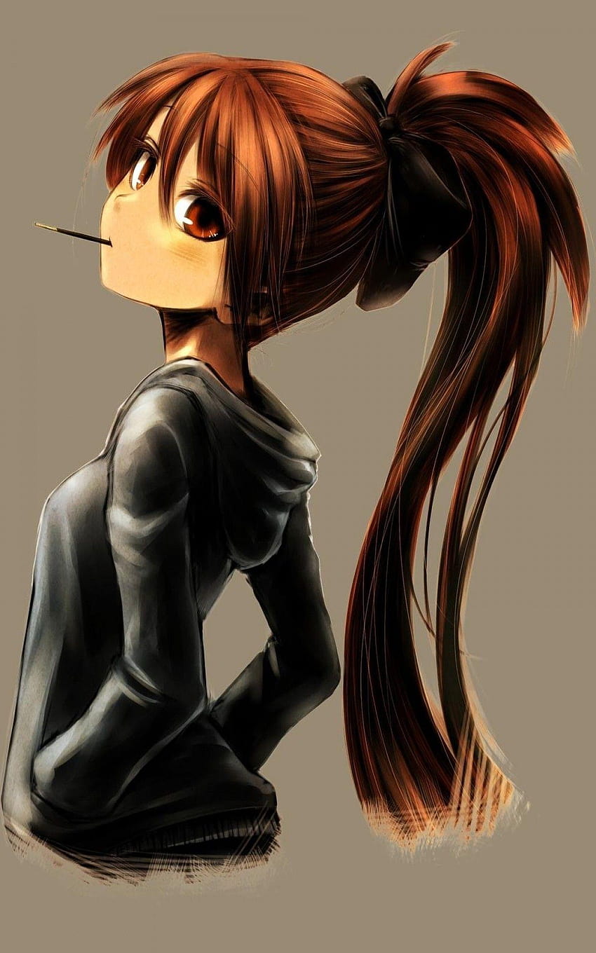 1200x1920 Anime Girl, Hoodie, Ponytail, Sweater, Black HD phone wallpaper