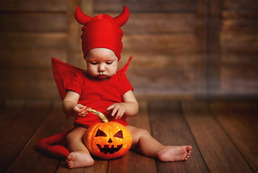 newborn demon Children Pumpkin Halloween, baby halloween HD wallpaper