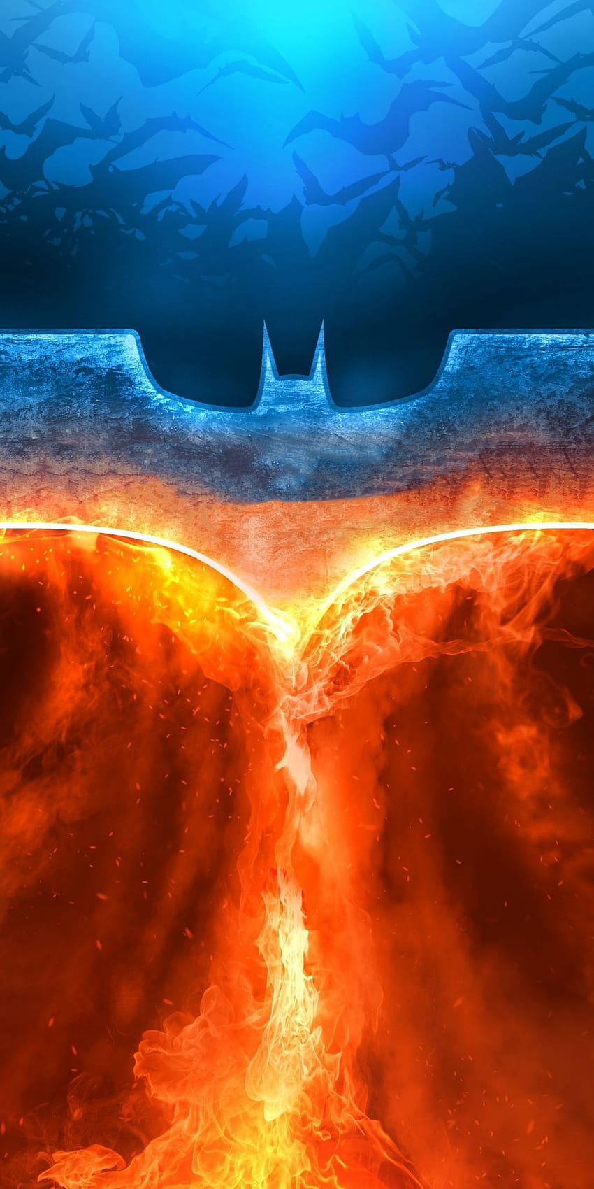 Batman, fire, rise of superhero, logo, 1080x2160 HD phone wallpaper