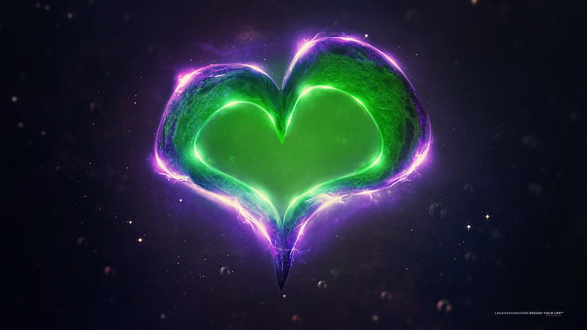 Zielone fioletowe serce miłości, zielone serce Tapeta HD
