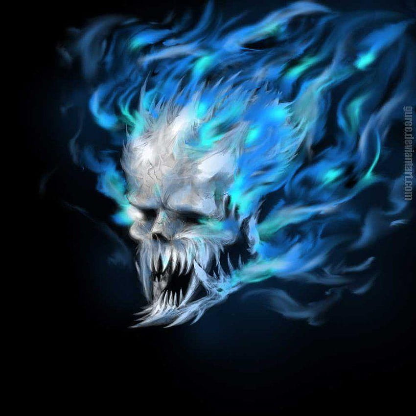 skull with blue flames, blue ghost rider skull HD phone wallpaper