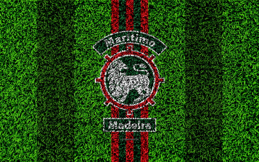 Marítimo FC, logo, trawnik piłkarski, portugalski klub piłkarski, czerwone zielone linie, Primeira Liga, Funchal, Portugalia, piłka nożna, Club Sport Marítimo z rozdzielczością 3840x2400. Wysokiej jakości klub sportowy maritimo Tapeta HD