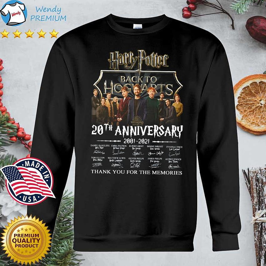 Harry Potter Back To Hogwarts 20th anniversary 2001 2021 thank you for the memories signatures shirt, hoodie, sweater, long sleeve and tank top HD phone wallpaper
