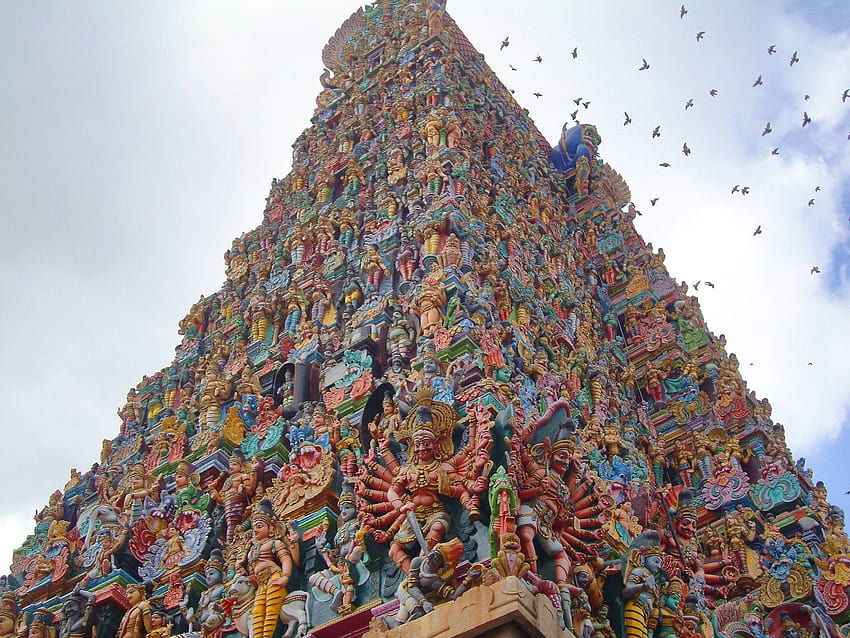 Esculturas no Gopuram no Templo Meenakshi, Madurai. : Índia, templo papel de parede HD