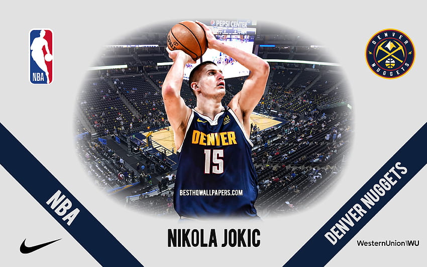Nikola Jokic, Denver Nuggets, Serbian Basketball Player, NBA, portrait, USA, basketball, Pepsi Center, Denver Nuggets logo with resolution 2880x1800. High Quality HD wallpaper