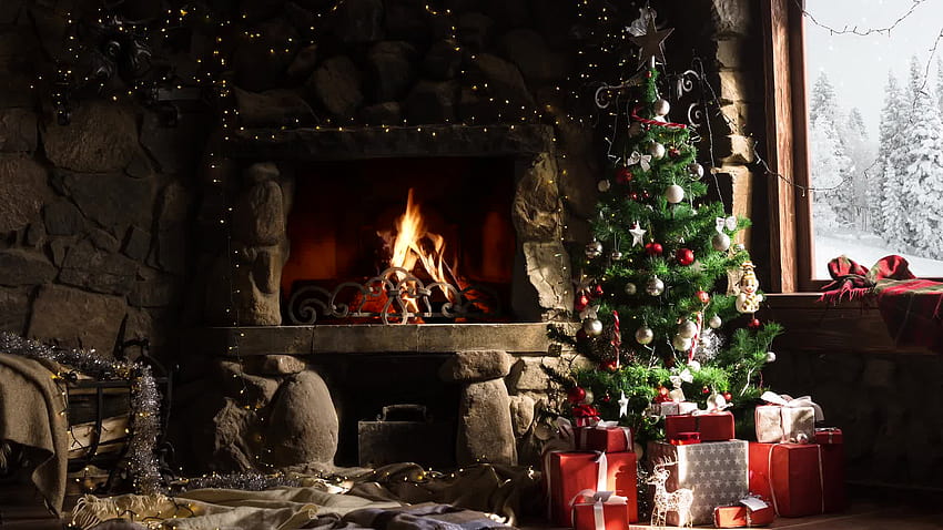 Christmas Tree and Fireplace Animated, christmas tree fireplace HD ...