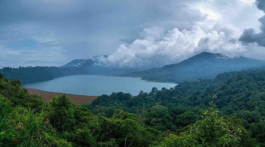 インドネシア バリ 自然 山 湖 森林 雲 高画質の壁紙