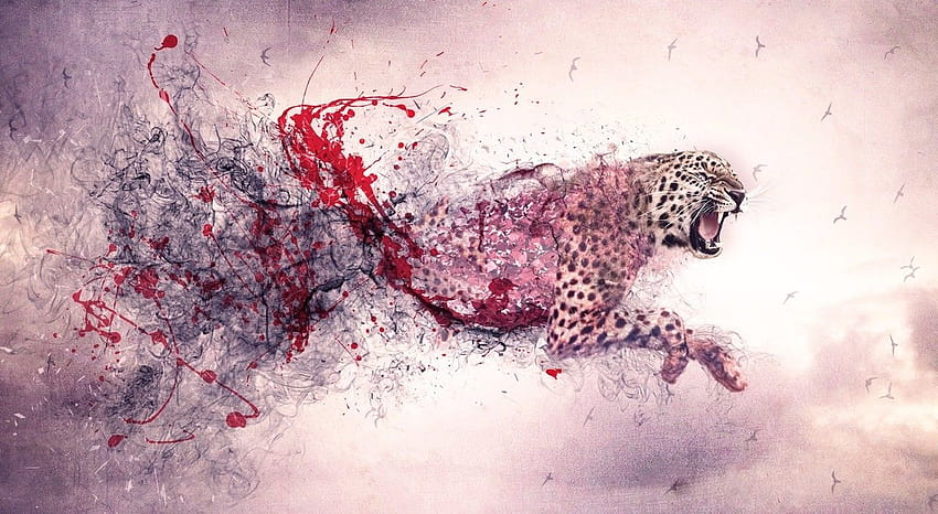 abstract, artistic, animals, smoke, artwork, splatter, leopards, manipulations, roar, birds, mindblow, creative ::, splatter art animals HD wallpaper